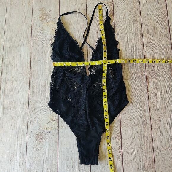 La Vie en Rose sheer black mesh lace bodysuit teddy sz S - Picture 8 of 10